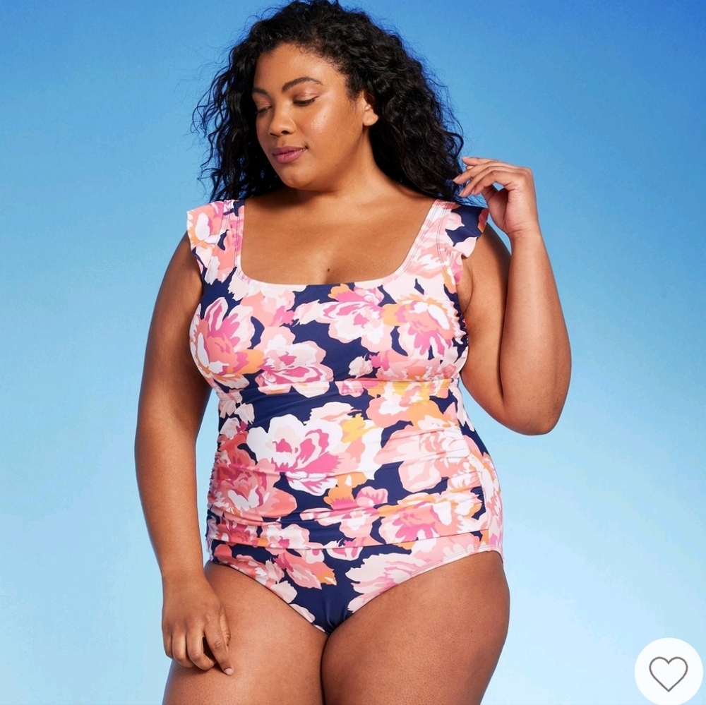 NWT Kona Sol Full Coverage floral print ruffle sleeve one piece swimsuit